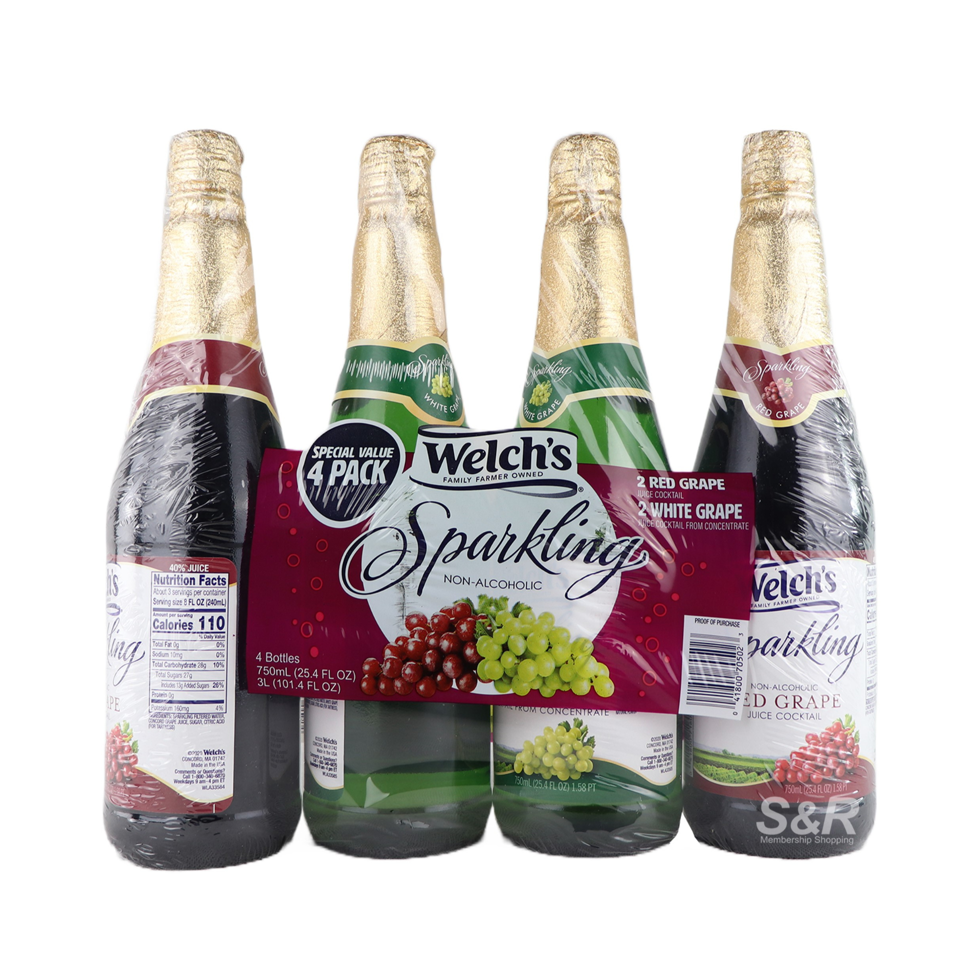 Welch's Sparkling Juice Cocktail Variety Pack (750mL x 4pcs)